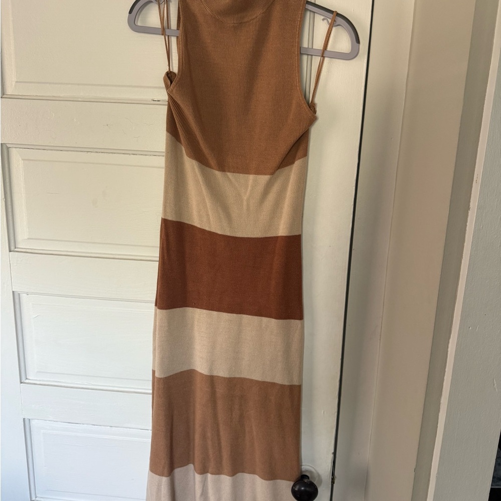 Striped Tan and Brown Maxi Dress